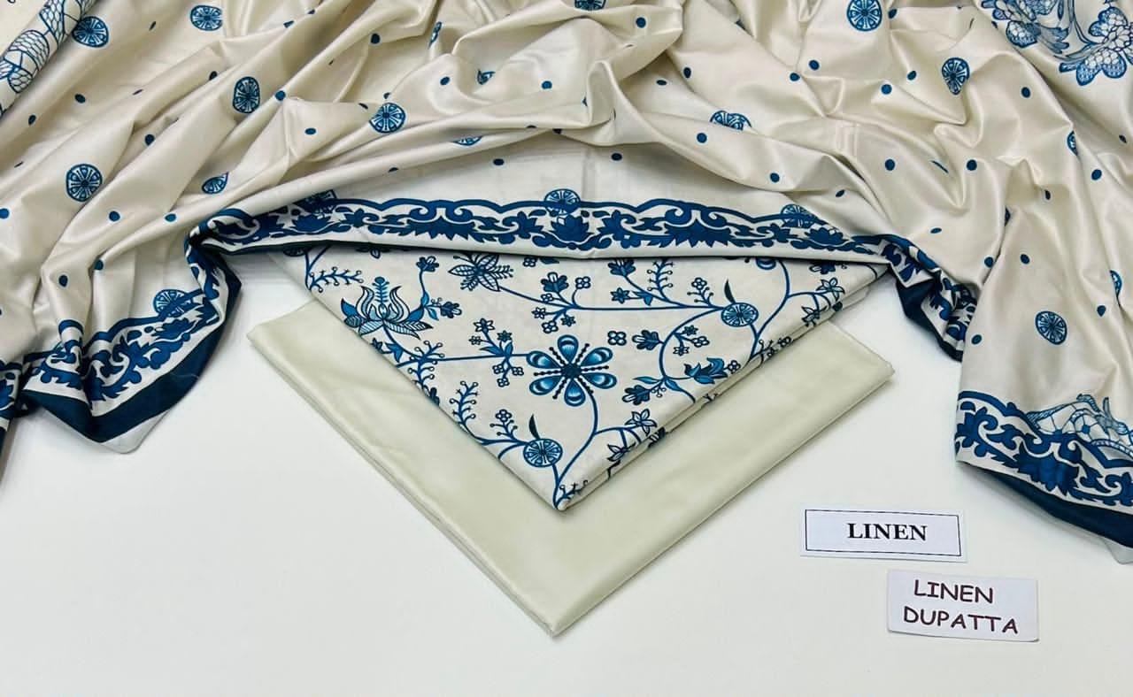 Linen Unstitched 3 Piece Printed Suit