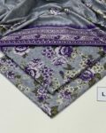 Linen Unstitched 3 Piece Printed Suit with Printed Linen Dupatta – Steel Grey & Purple Floral