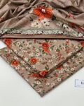 Linen Unstitched 3 Piece Printed Suit with Printed Linen Dupatta – Taupe & Rust Floral