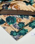 Linen Unstitched 3 Piece Printed Suit with Printed Linen Dupatta – Beige & Emerald Floral