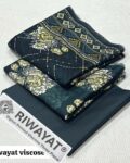 Viscose Unstitched 3 Piece Printed Suit with Printed Viscose Dupatta – Dark Slate Green & Yellow Floral