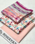 Viscose Unstitched 3 Piece Printed Suit with Printed Viscose Dupatta – Peach & Magenta Floral