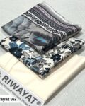 Viscose Unstitched 3 Piece Printed Suit with Printed Viscose Dupatta – Off-White & Slate Blue Floral