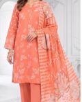 Maria.B. Premium Slub Viscose Unstitched 3 Piece Digital Printed Suit with Digital Printed Slub Dupatta – Peach