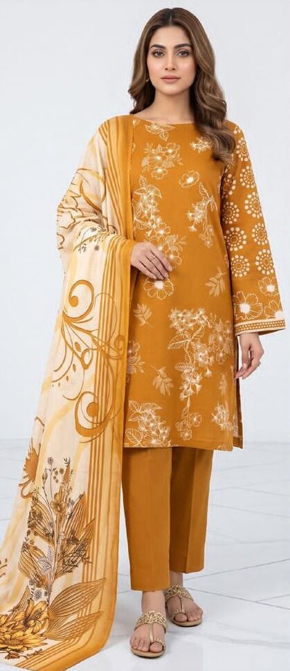 Premium Digital Print Airjet Slub Viscose Unstitched 3 Piece Suit with Digital Printed Airjet Slub Viscose Dupatta