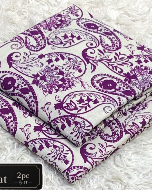 Printed Khaddar 2 Piece Suit – Premium Airjet Paisley Collection (Off-White & Purple)
