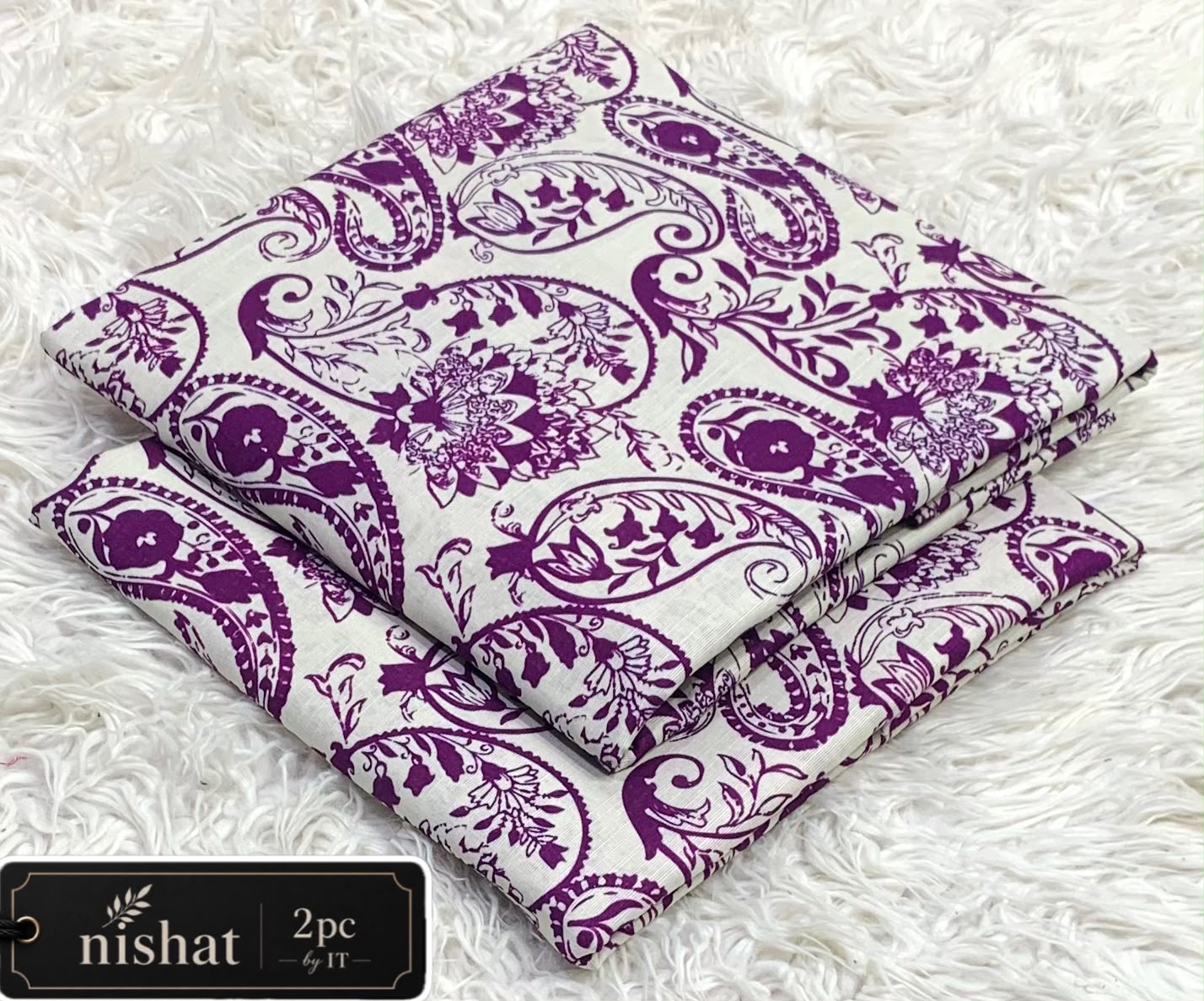 Printed Khaddar 2 Piece Suit – Premium Airjet Paisley Collection (Off-White & Purple)