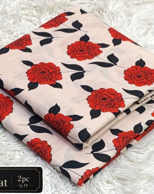 Printed Khaddar 2 Piece Suit – Premium Airjet Floral Collection (Cream & Red)