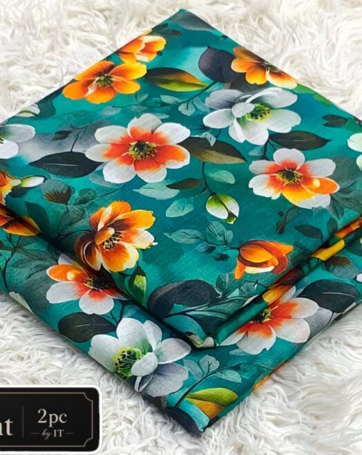Printed Khaddar 2 Piece Suit – Premium Airjet Floral Collection (Teal Green)