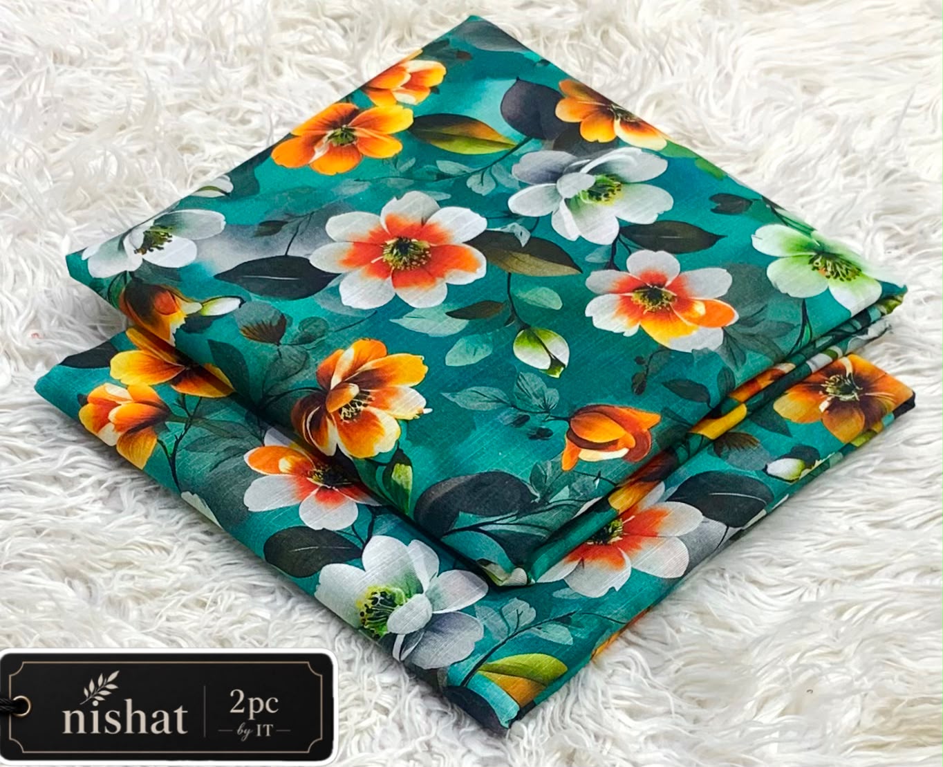 Printed Khaddar 2 Piece Suit – Premium Airjet Floral Collection (Teal Green)
