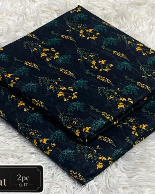 Printed Khaddar 2 Piece Suit – Premium Airjet Floral Collection (Green & Mustard)
