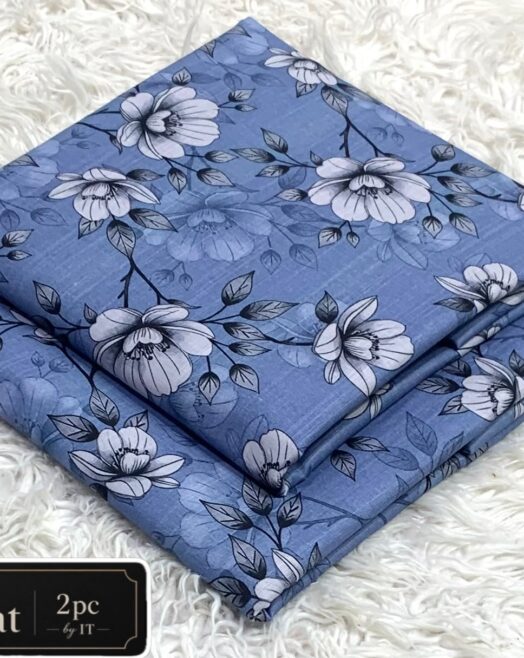 Printed Khaddar 2 Piece Suit – Premium Airjet Floral Collection (Steel Blue)