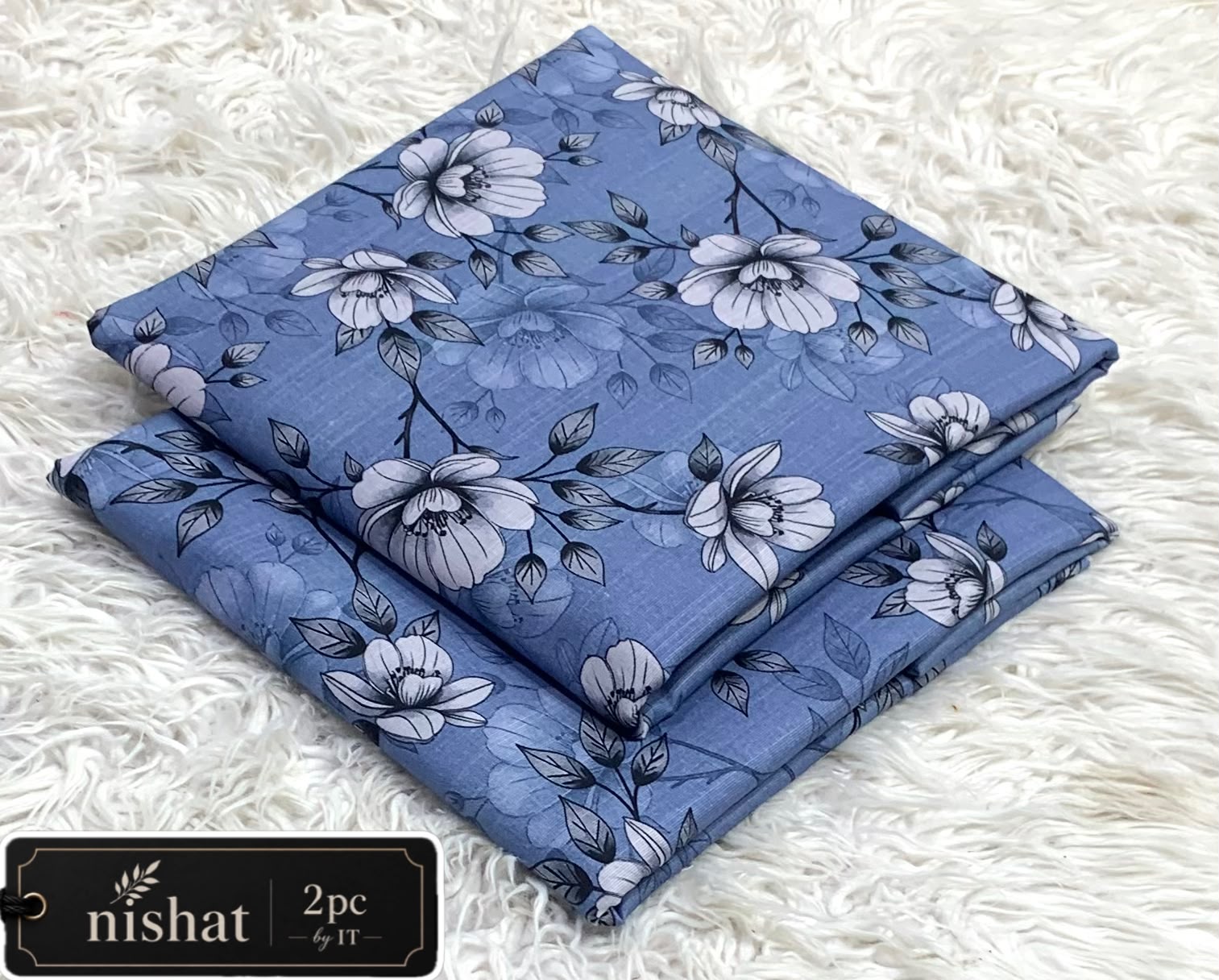 Printed Khaddar 2 Piece Suit – Premium Airjet Floral Collection (Steel Blue)