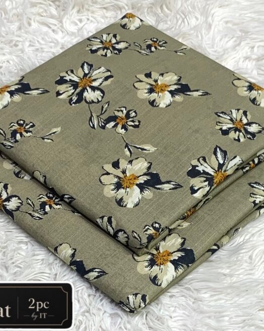 Printed Khaddar 2 Piece Suit – Premium Airjet Floral Collection (Olive Green / Sage)