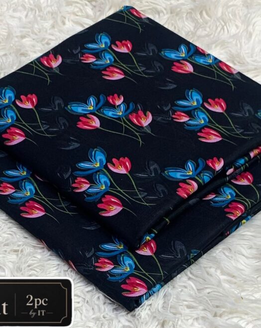 Printed Khaddar 2 Piece Suit – Premium Airjet Floral Collection (Black & Electric Blue)