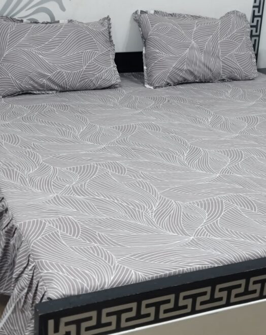Luxury Printed Cotton King Size Bed Sheet Set with 2 Pillow Covers – Grey Abstract Line Texture