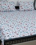 Luxury Printed Cotton King Size Bed Sheet Set with 2 Pillow Covers – Pastel Pink & Blue Leopard Spot Print