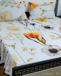 Luxury Printed Cotton King Size Frill Bed Sheet Set with 2 Pillow Covers – Yellow & Orange Wildflower Floral