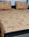 Luxury Printed Cotton King Size Bed Sheet Set with 2 Pillow Covers – Ochre Beige Abstract Geometric Line Print