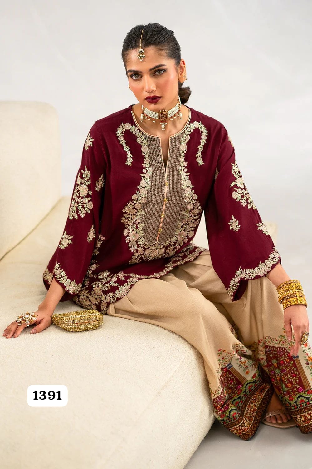 Premium Silk Unstitched 2 Piece Embroidered Suit