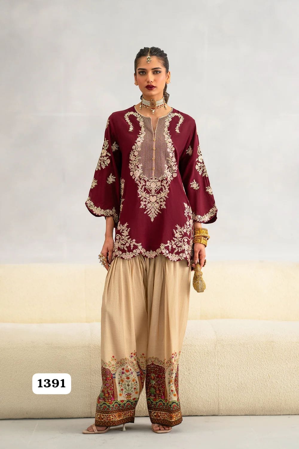 Premium Silk Unstitched 2 Piece Embroidered Suit