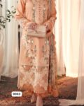 Dhanak Unstitched 3 Piece Heavy Embroidered Suit with Soft Twill Wool Printed Shawl – Peach