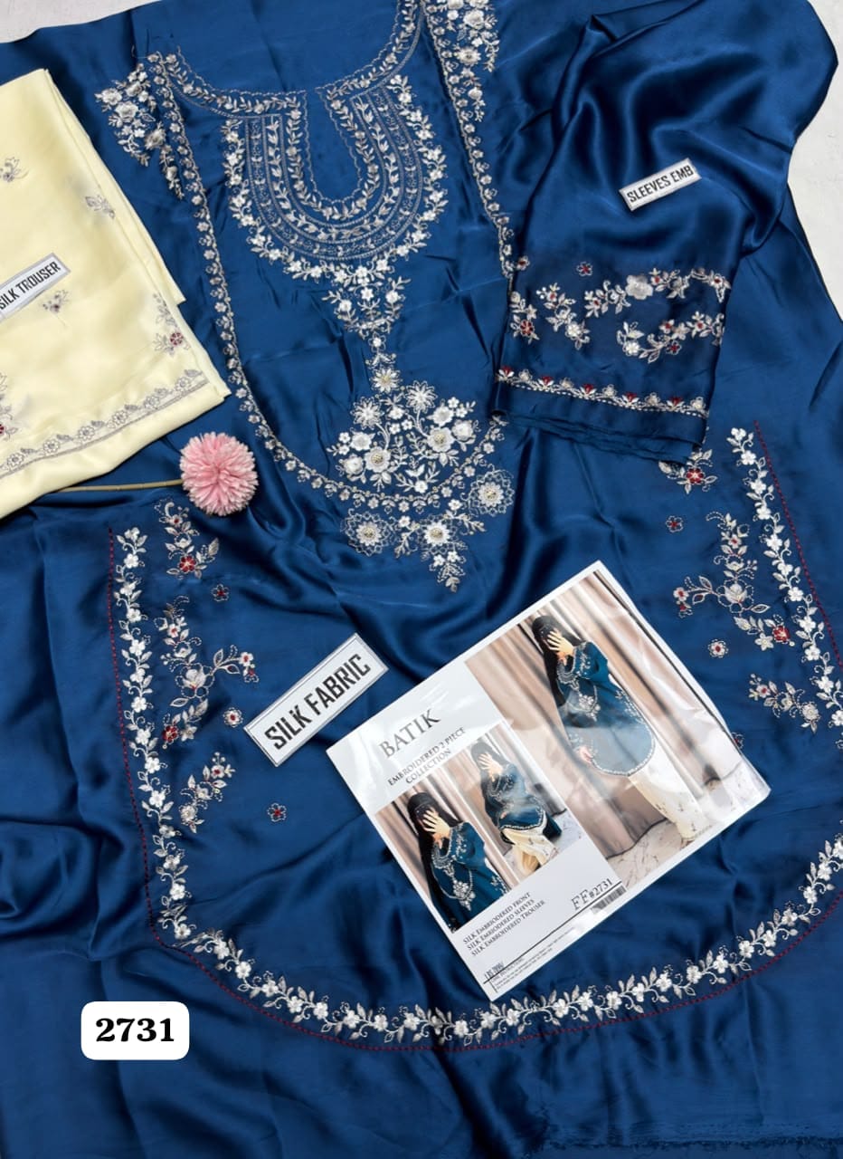 Luxury Silk Unstitched 2 Piece Heavy Embroidered Suit – Deep Teal