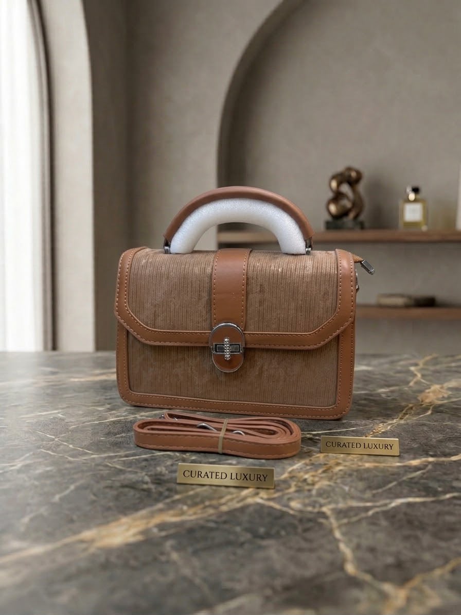 Curated Luxury Faux Leather Structured Top-Handle Crossbody Handbag