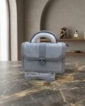 Curated Luxury Faux Leather Structured Top-Handle Crossbody Handbag