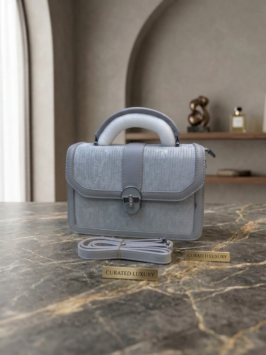 Curated Luxury Faux Leather Structured Top-Handle Crossbody Handbag