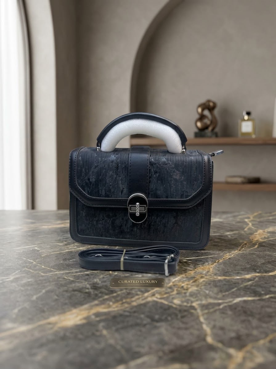 Curated Luxury Faux Leather Structured Top-Handle Crossbody Handbag