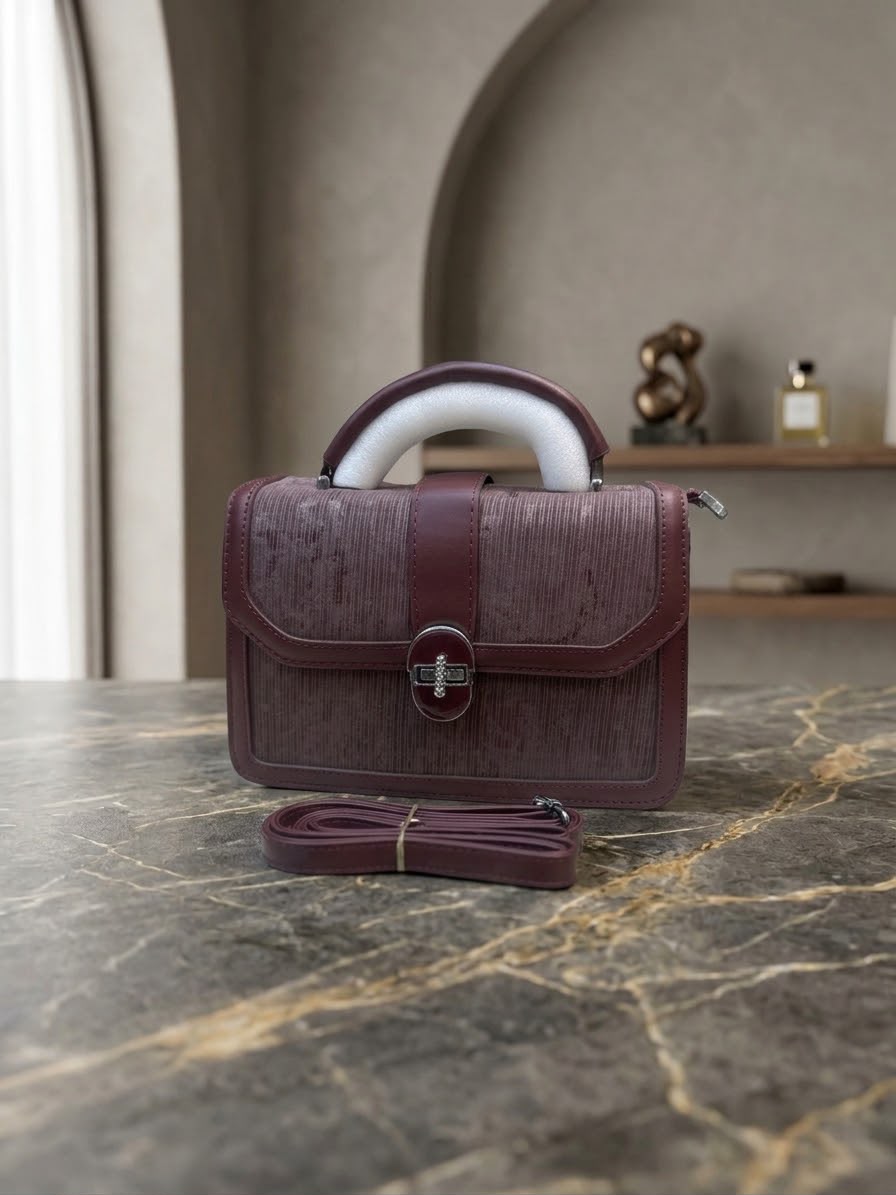 Curated Luxury Faux Leather Structured Top-Handle Crossbody Handbag