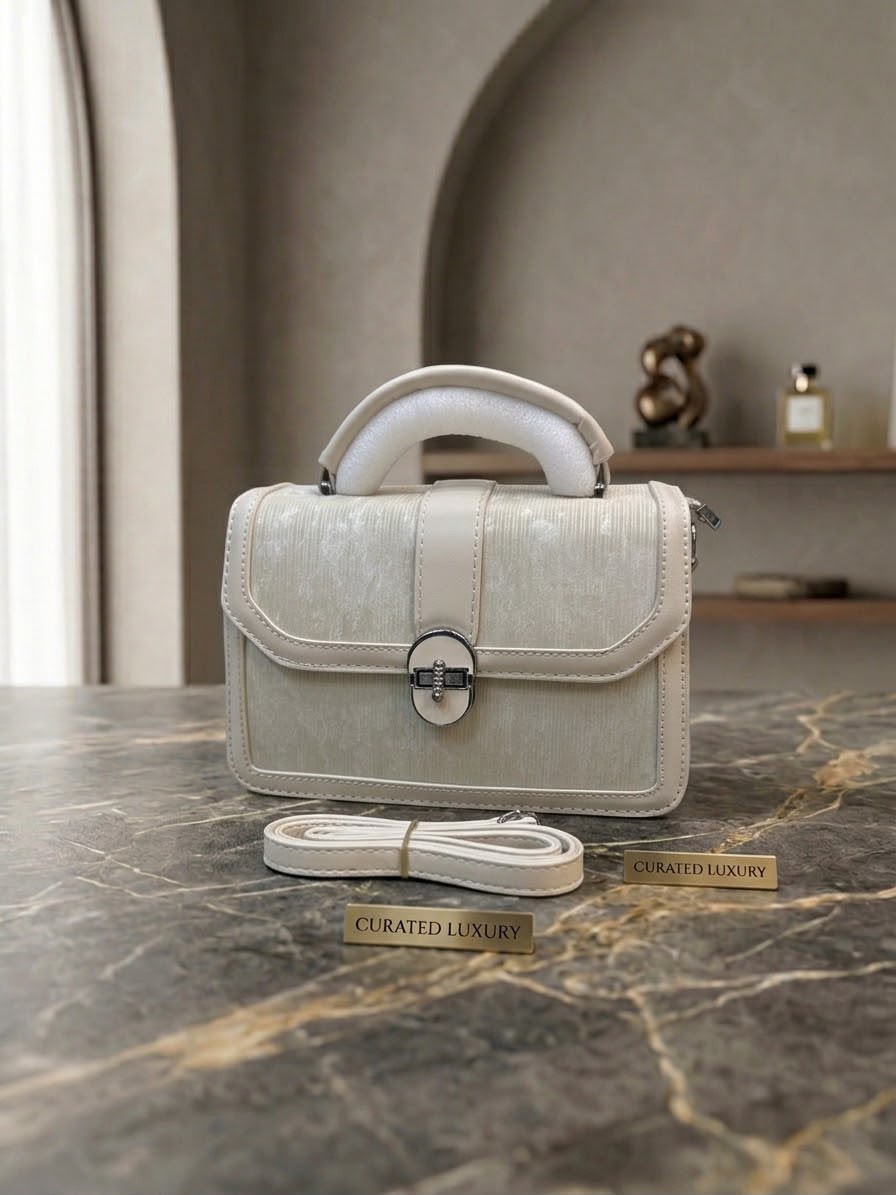 Curated Luxury Faux Leather Structured Top-Handle Crossbody Handbag