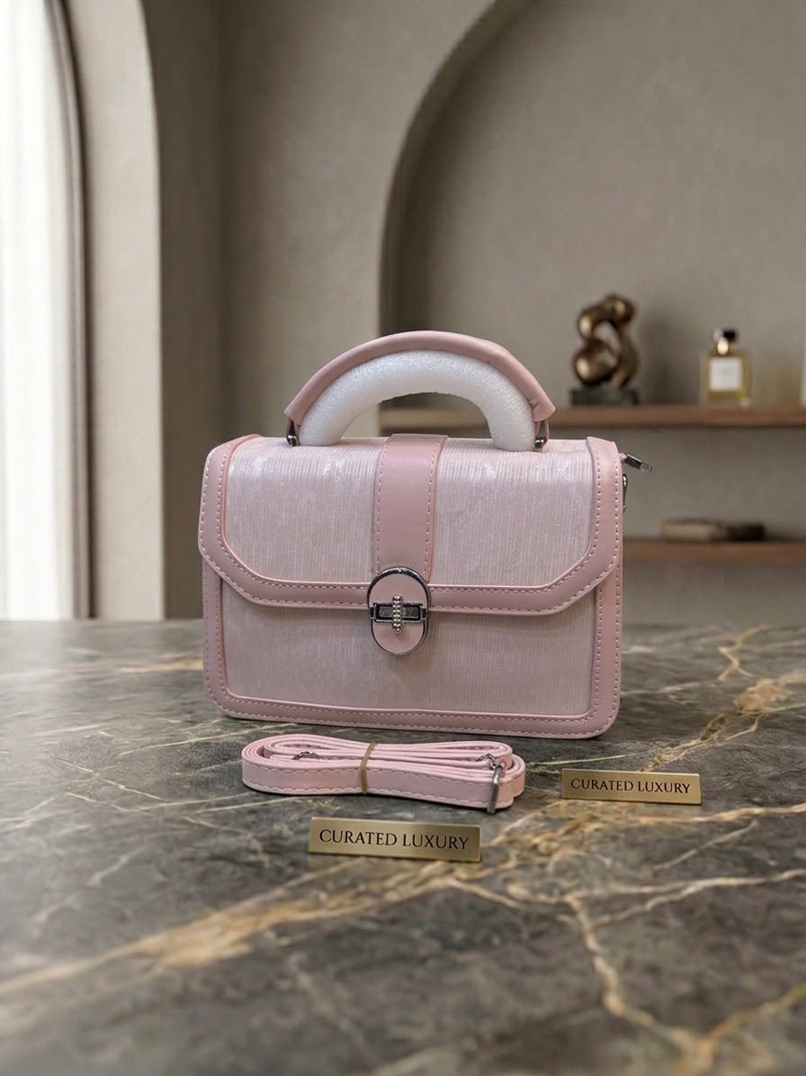 Curated Luxury Faux Leather Structured Top-Handle Crossbody Handbag