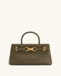 Luxury Woven Leatherette Top-Handle Handbag with Gold X-Buckle Strap