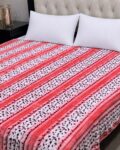 Premium Puffy Ultra-Soft AC Double Bed Blanket – Coral Pink & White Striped