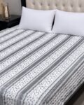 Premium Puffy Ultra-Soft AC Double Bed Blanket – Grey & White Striped