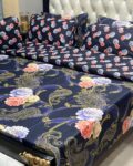 7-Piece Premium Floral & Paisley Printed Cotton Blend King Size Comforter Set – Navy Blue