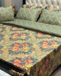 7-Piece Premium Royal Floral & Trellis Printed Cotton Blend King Size Comforter Set – Sage Green