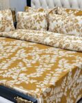 7-Piece Premium Botanical Leaf Printed Cotton Blend King Size Comforter Set – Mustard Gold