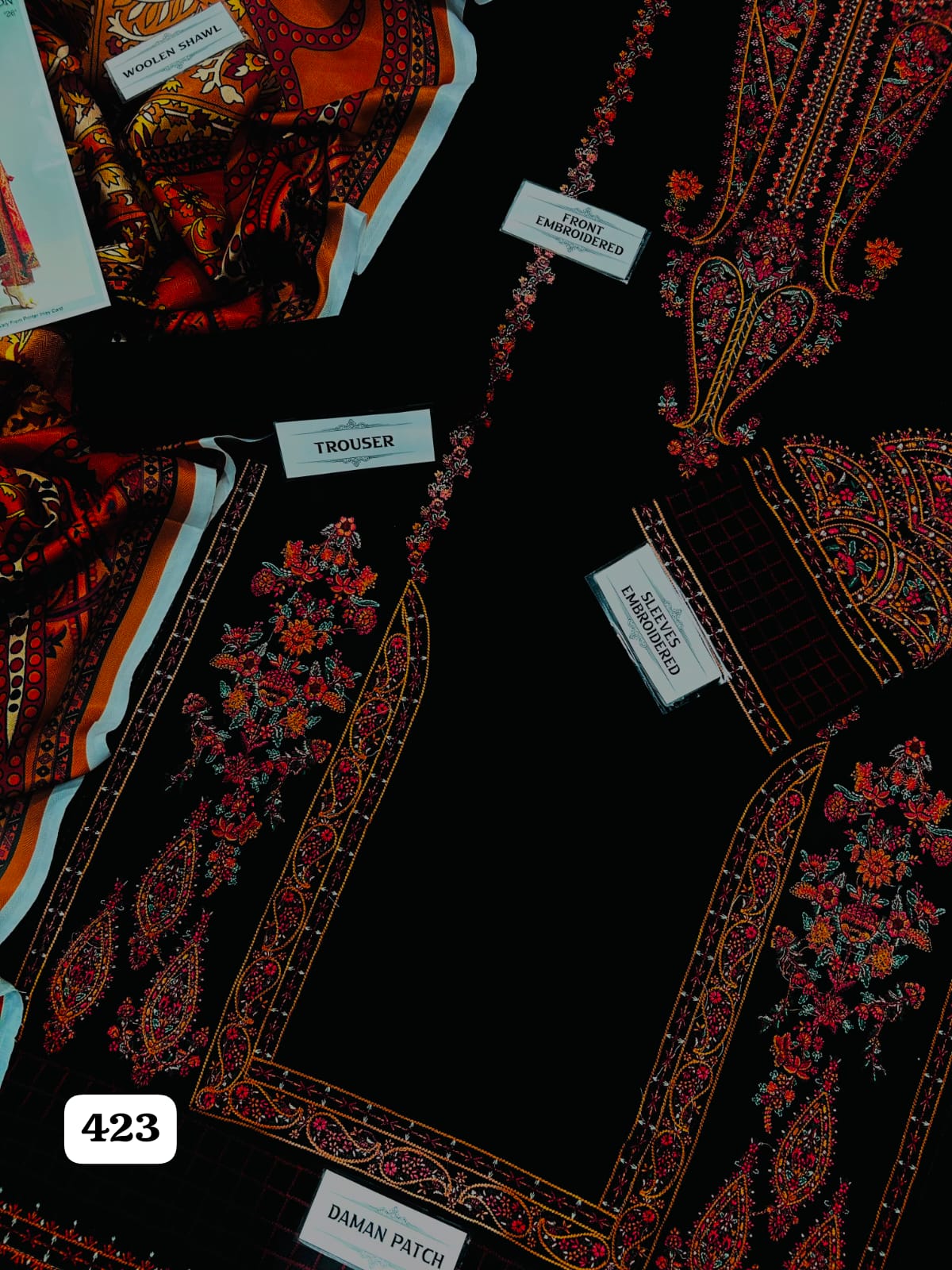 Hussain Rehar Luxury Unstitched 3 Piece Embroidered Dhanak Suit with Woolen Shawl