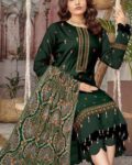 Premium Airjet Dhanak 3-Piece Unstitched Winter Suit with Heavy Applic Embroidered Shawl