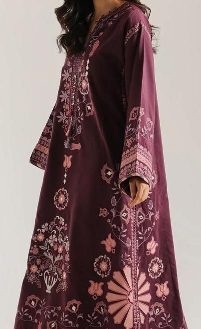 Ethnic Premium Unstitched Airjet Dhanak 2-Piece Embroidered Suit– Plum Purple