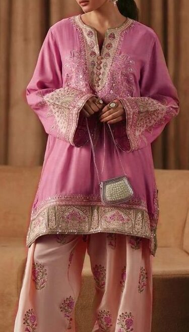 Ethnic Premium Unstitched Airjet Dhanak 2-Piece Embroidered Suit– Lilac Pink