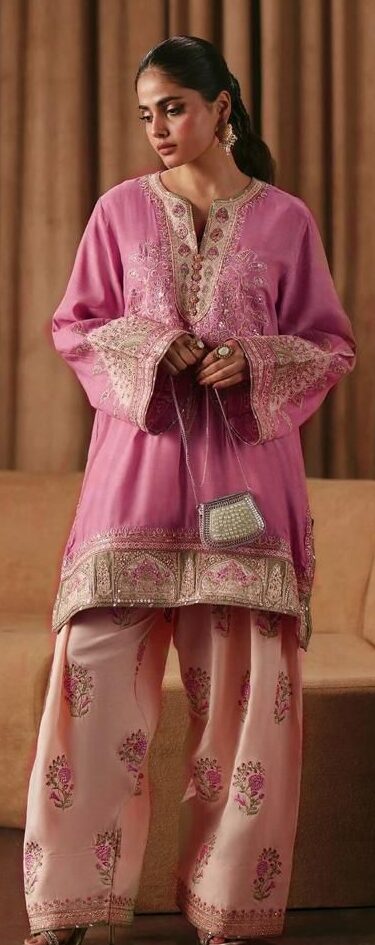 Ethnic Premium Unstitched Airjet Dhanak 2-Piece Embroidered Suit– Lilac Pink