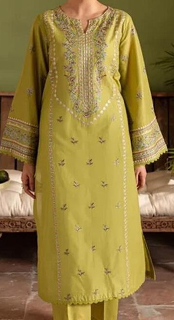 Batik Premium Unstitched Airjet Dhanak 2-Piece Embroidered Suit– Pistachio Green