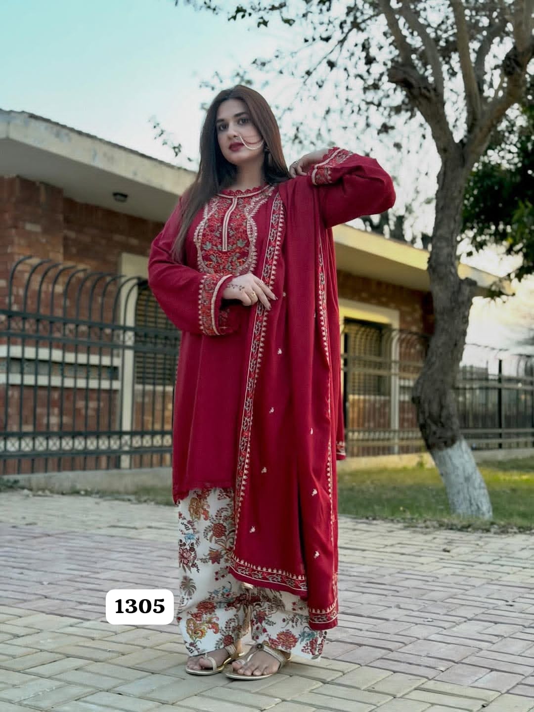 Aneelas Luxury Embroidered Dhanak Suit with Embroidered Dhanak Shawl