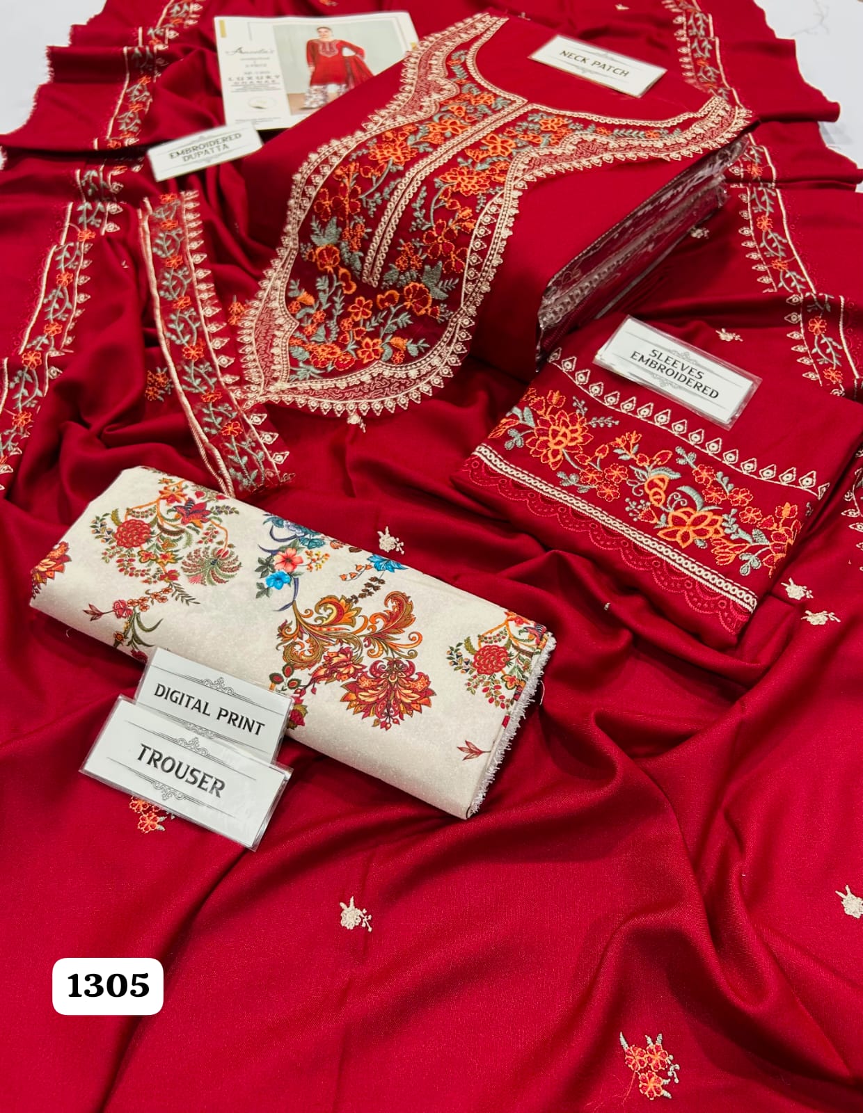 Aneelas Luxury Embroidered Dhanak Suit with Embroidered Dhanak Shawl