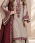 Khaadi Premium Unstitched Airjet Dhanak 3-Piece Embroidered Suit– Beige