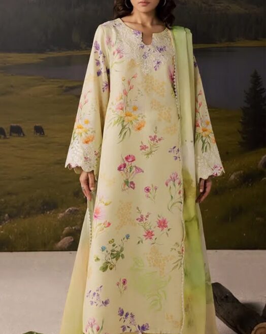 Baroque Premium Unstitched Khaddar 3 Piece Printed Suit– Off-White